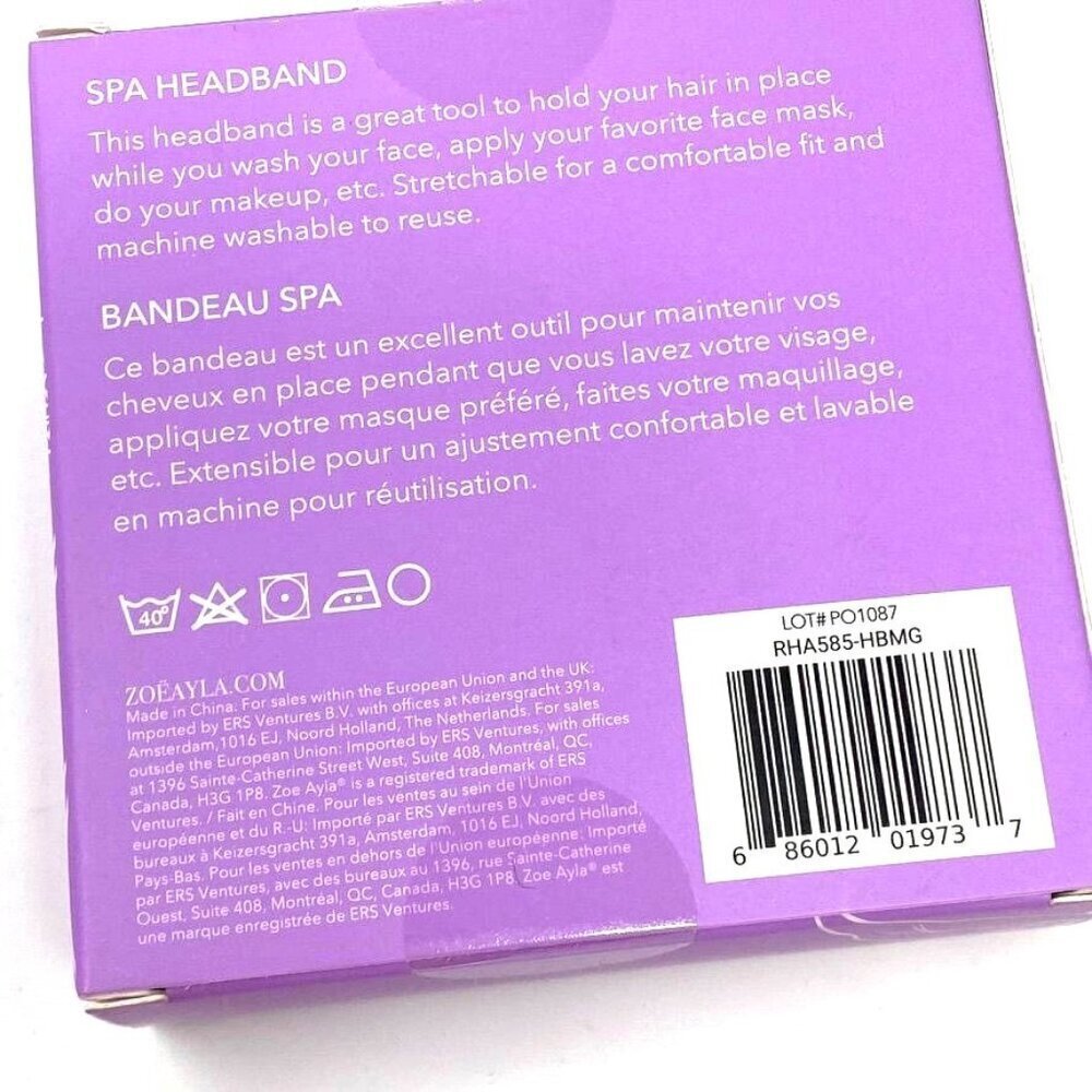 Zoe Ayla Spa Terry Headband Purple 24Lx3.2W NIB Hair Tool - Picture 7 of 7